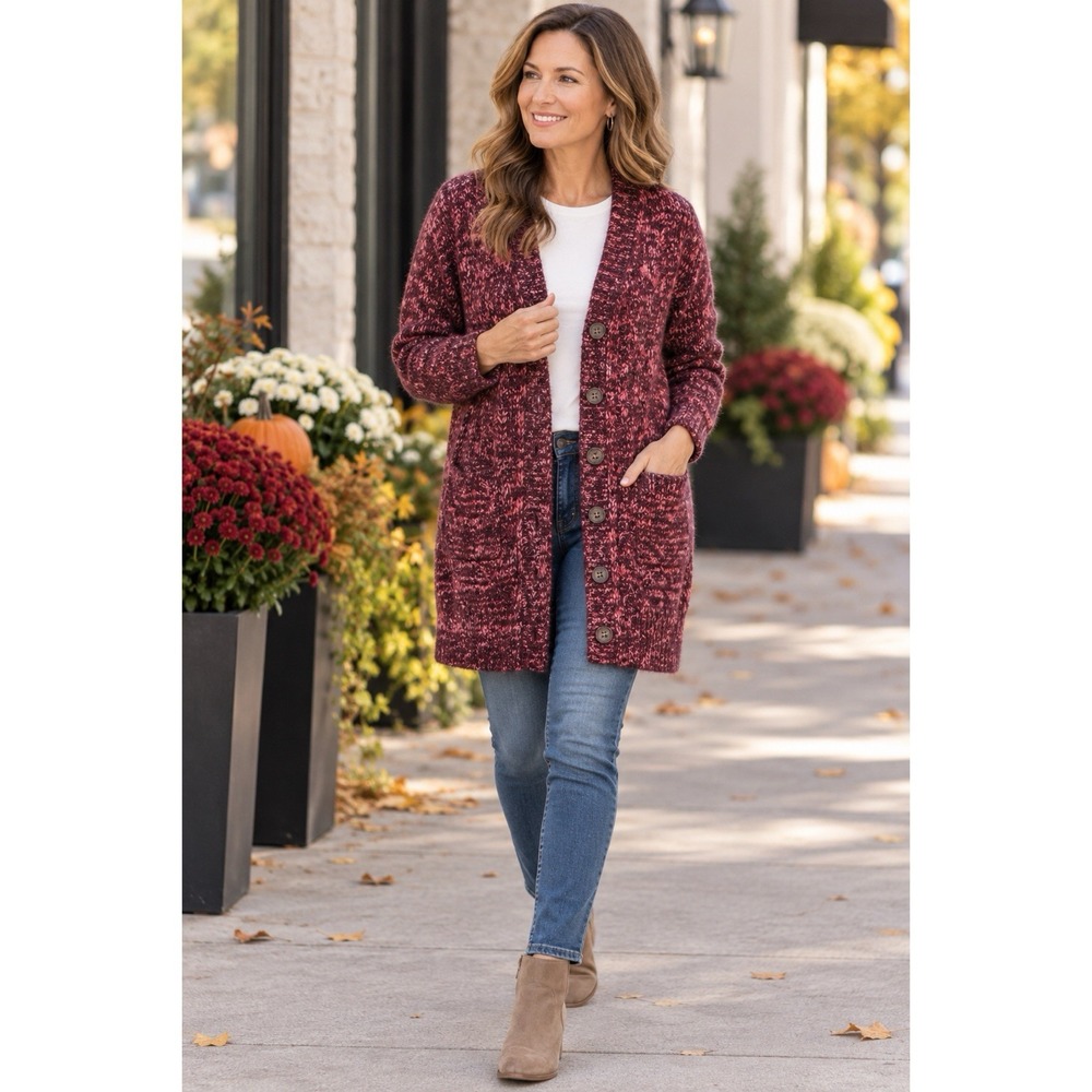 Sundance Sweater Size Large Purple Heathered Wool Blend Grandpa Duster Cardigan